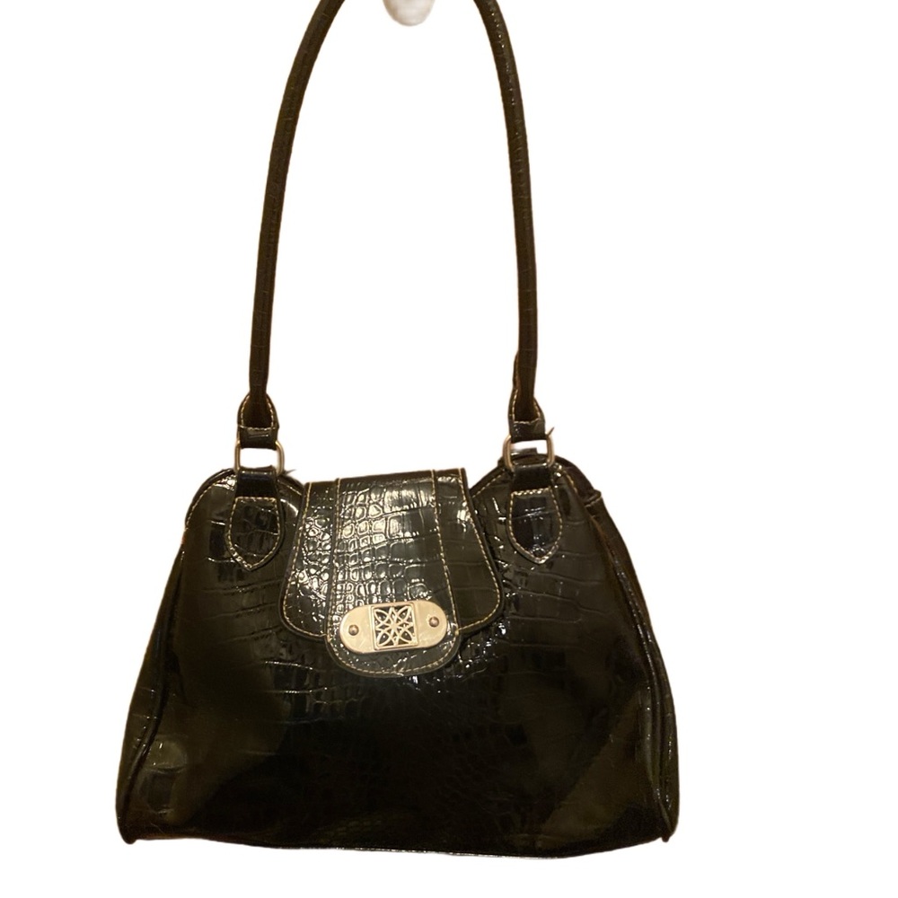 Elegant Black Crocodile-Embossed Handbag